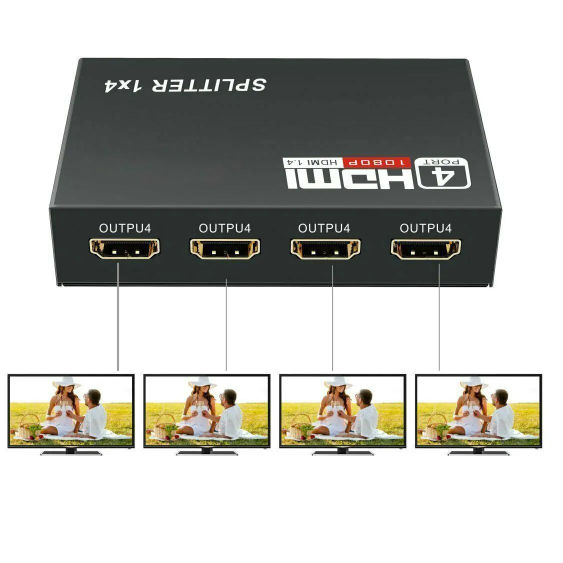 4 Port HDMI 4K Hub Multi Splitter & Amplifier For 3D HDTV 1080P 1X4 1 In 4 Out