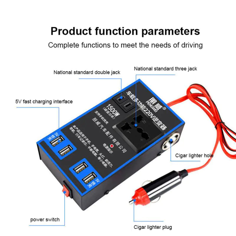 1500W Car Power Inverter 12V 24V To 220V Car Mobile Socket Adapter