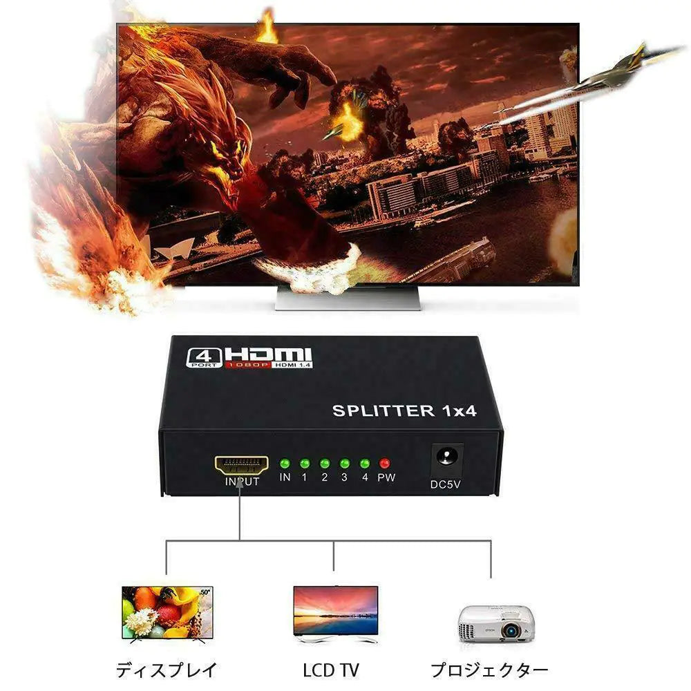 4 Port HDMI 4K Hub Multi Splitter & Amplifier For 3D HDTV 1080P 1X4 1 In 4 Out